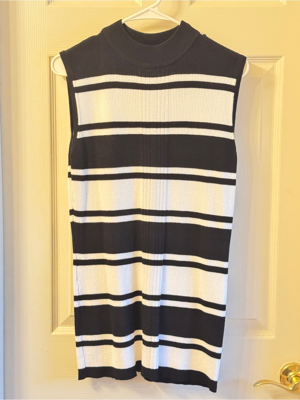 Ashley Stewart Black and White Striped Ribbed Knit Dress